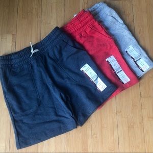 3 NEW Pairs Boys Small (6-7) Drawstring Shorts Terry Cotton Blend Red Blue Gray